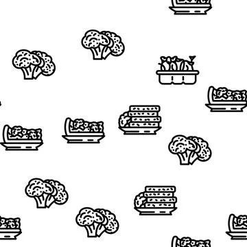Broccoli vegetable green food vector seamless pattern Stock Illustration