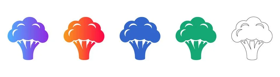 Broccoli Vegetable Icon Set Stock Illustration