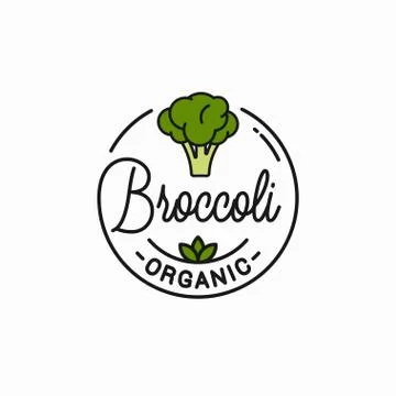 Broccoli vegetable logo. Round linear of broccoli Stock Illustration