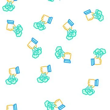 Broccoli vegetable vector seamless pattern flat Stock Illustration