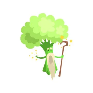 Broccoli Wizard With Staff And White Beard, Part Of Vegetables In Fantasy Stock Illustration