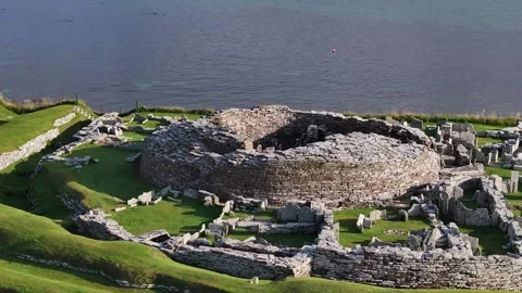 Broch of Gurness, Orkney, Beautiful Close-Up Drone Clip, Iron Age Village, 4K Stock Footage 258796853