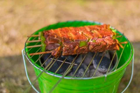Brochettes on barbecue Stock Photos