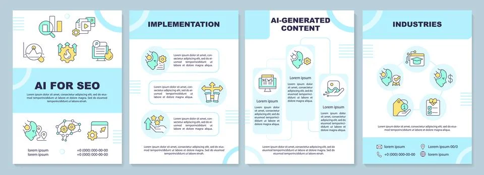 Brochure with AI for SEO thin line icons Stock Illustration