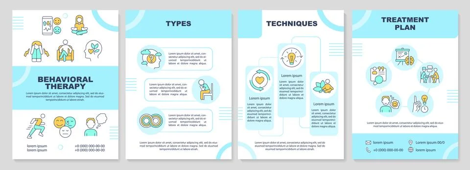Brochure with behavioral therapy thin line icons Stock-Illustration