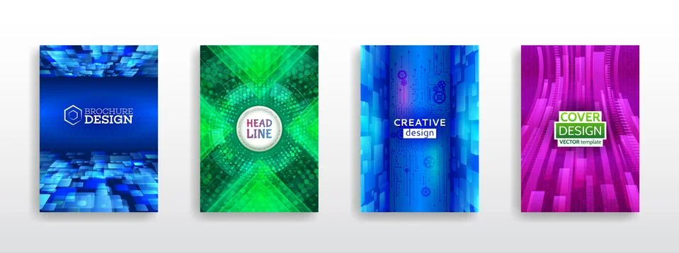 Brochure design elements. Technology modern brochure templates. Illustrazione stock