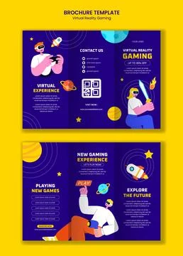 Brochure Design Illustration Featuring Virtual Reality Gaming in Cartoon Te.. Stock Illustration