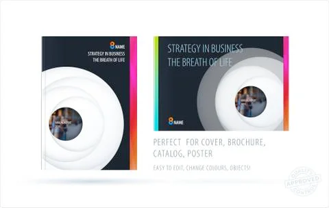 Brochure design paper-cut template. Colourful creative abstract set, annual Stock Illustration