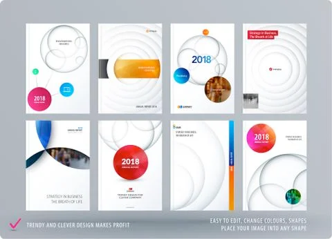 Brochure design paper-cut template. Colourful creative abstract set, annual Illustrazione stock