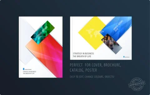 Brochure design rectangular template. Colourful modern abstract set, annual Stock Illustration