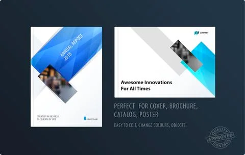 Brochure design rectangular template. Colourful blue modern abstract set, annual 스톡 일러스트