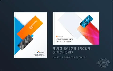 Brochure design rectangular template. Colourful modern abstract set, annual Stock Illustration