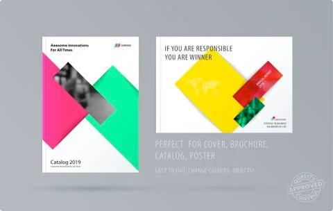 Brochure design rectangular template. Colourful modern abstract set, annual Stock Illustration