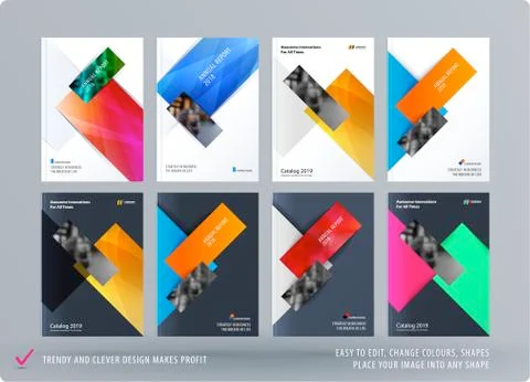 Brochure design rectangular template. Colourful modern abstract set, annual Stockillustratie