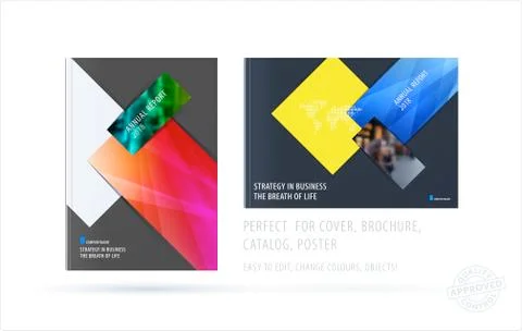 Brochure design rectangular template. Colourful modern abstract set, annual Illustrazione stock