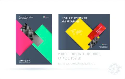 Brochure design rectangular template. Colourful modern abstract set, annual Stock Illustration