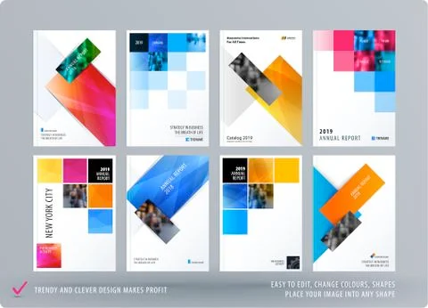 Brochure design rectangular template. Colourful modern abstract set, annual Stock Illustration