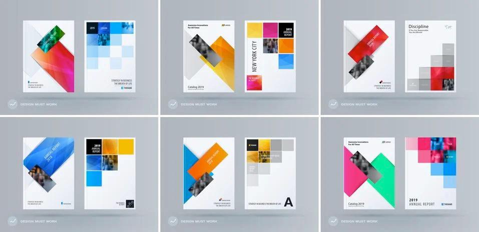 Brochure design rectangular template. Colourful modern abstract set, annual 库存插图