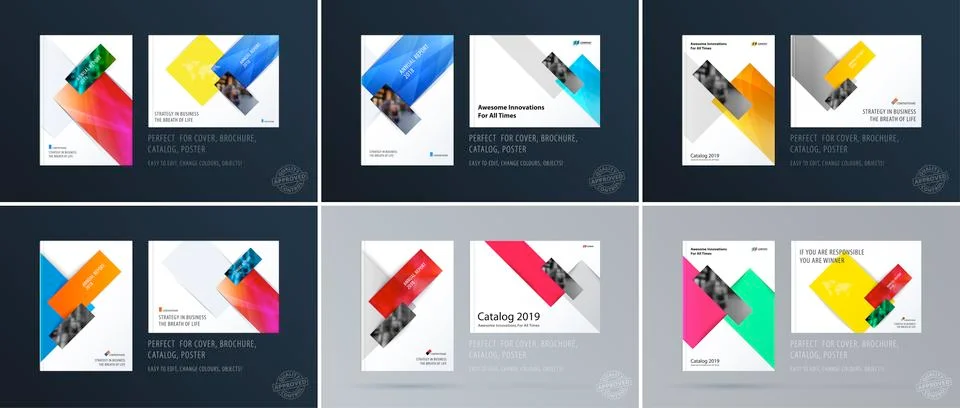 Brochure design rectangular template. Colourful modern abstract set, annual Illustrazione stock