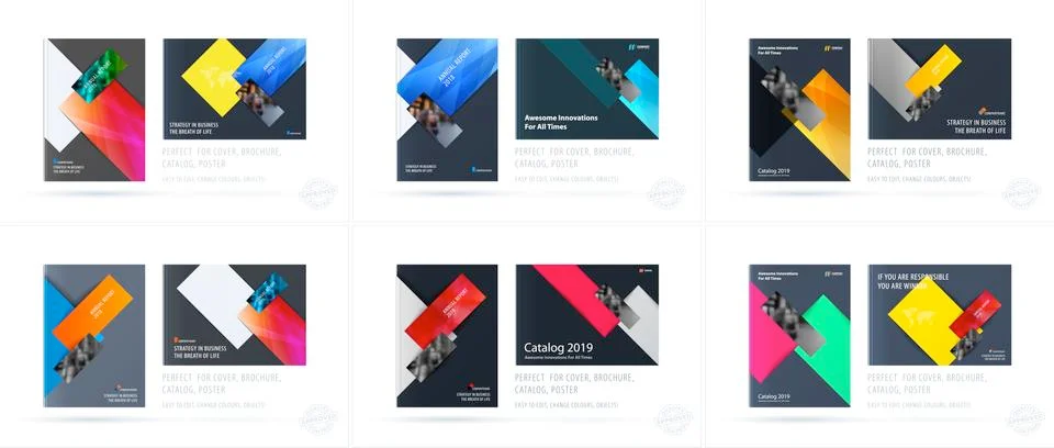 Brochure design rectangular template. Colourful modern abstract set, annual 스톡 일러스트