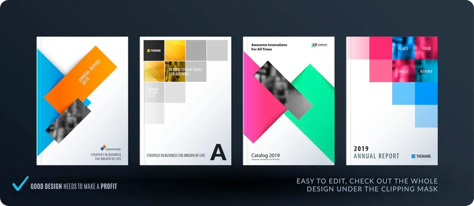 Brochure design rectangular template. Colourful modern abstract set, annual Stock Illustration