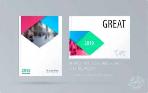 Brochure design rectangular template. Colourful modern abstract set, annual Stock Illustration