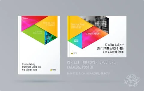 Brochure design rectangular template. Colourful modern abstract set, annual Stock Illustration