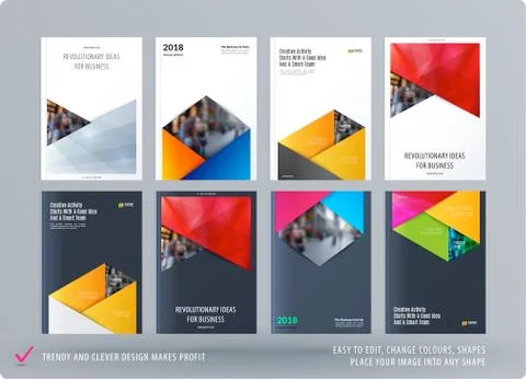 Brochure design rectangular template. Colourful modern abstract set, annual 스톡 일러스트
