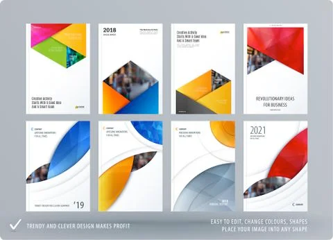 Brochure design rectangular template. Colourful modern abstract set, annual Stock Illustration