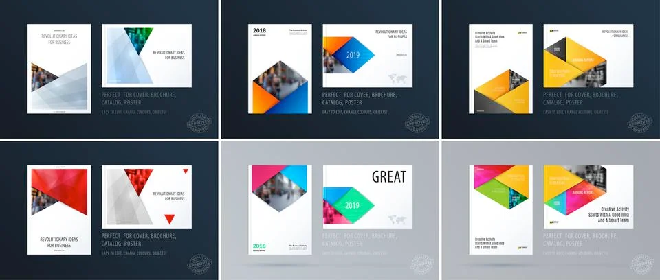 Brochure design rectangular template. Colourful modern abstract set, annual Stock Illustration