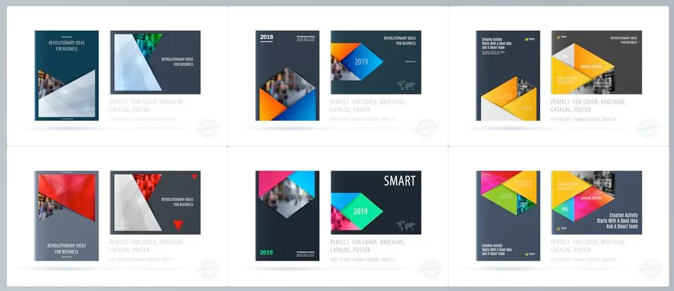 Brochure design rectangular template. Colourful modern abstract set, annual Stock Illustration