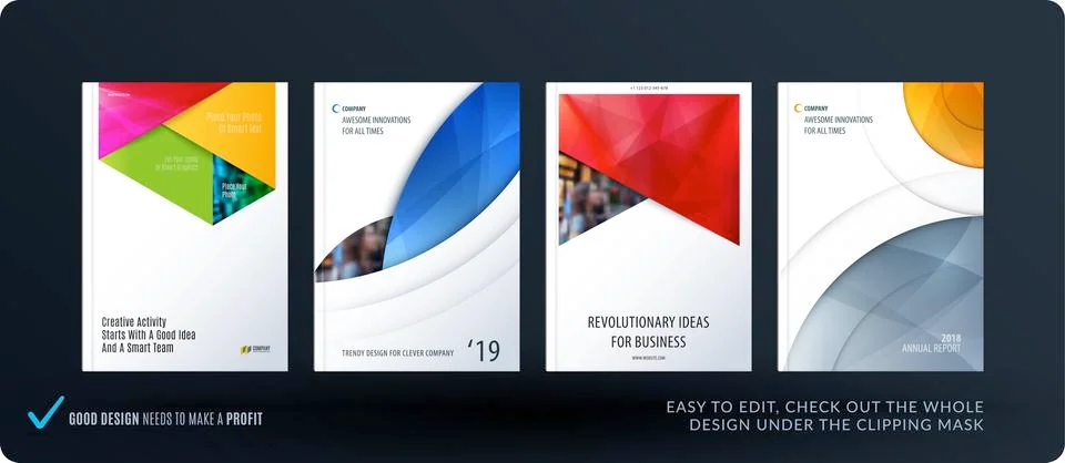 Brochure design rectangular template. Colourful modern abstract set, annual Stock Illustration