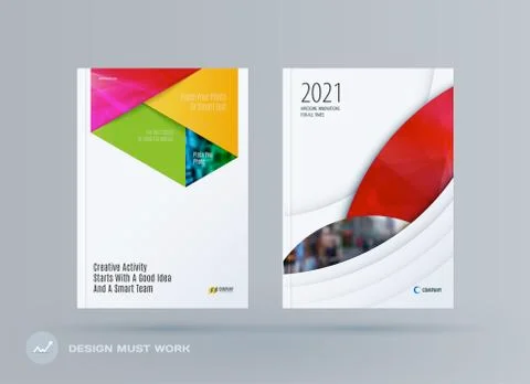 Brochure design rectangular template. Colourful modern abstract set, annual 스톡 일러스트