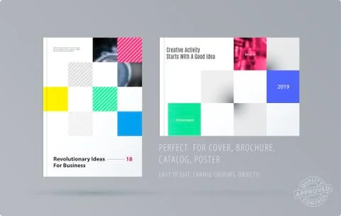 Brochure design rectangular template. Colourful modern abstract set, annual 스톡 일러스트