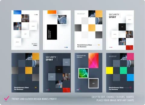 Brochure design rectangular template. Colourful modern abstract set, annual Stock Illustration