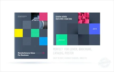 Brochure design rectangular template. Colourful modern abstract set, annual Stockillustratie
