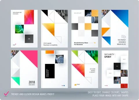 Brochure design rectangular template. Colourful modern abstract set, annual Stock Illustration