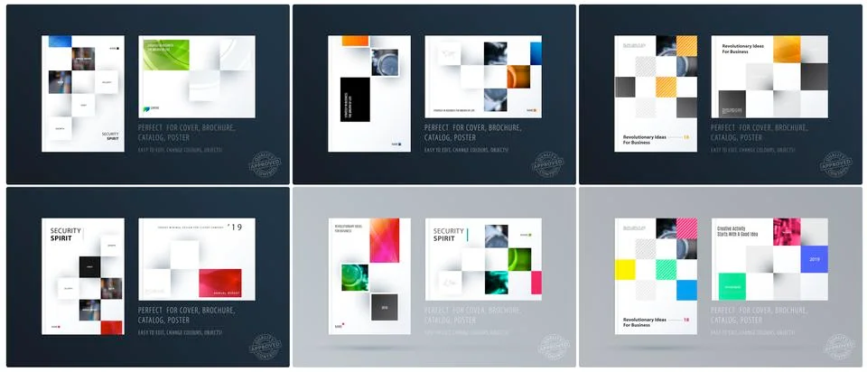 Brochure design rectangular template. Colourful modern abstract set, annual Illustrazione stock