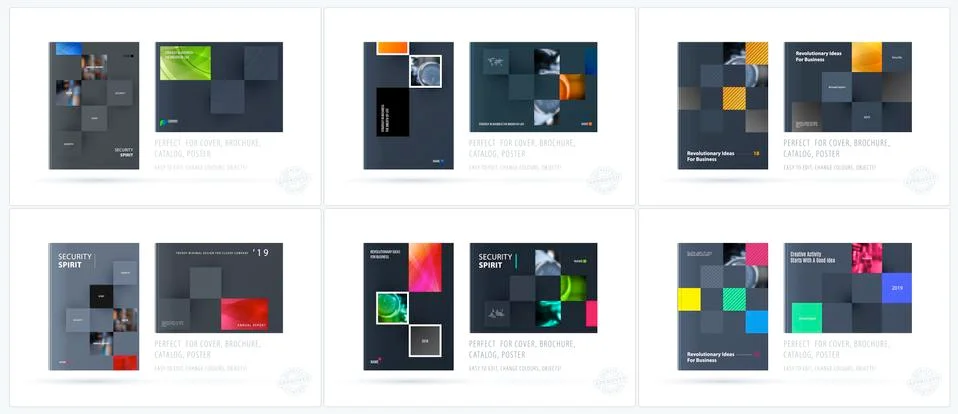 Brochure design rectangular template. Colourful modern abstract set, annual 库存插图