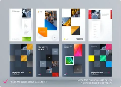 Brochure design rectangular template. Colourful modern abstract set, annual Illustrazione stock