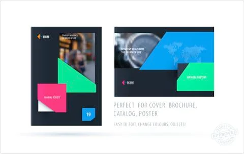 Brochure design rectangular template. Colourful modern abstract set, annual Illustrazione stock