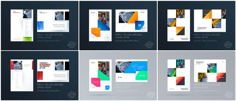 Brochure design rectangular template. Colourful modern abstract set, annual Stock Illustration