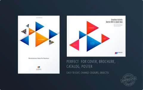 Brochure design triangular template. Colourful modern abstract set, annual Stock Illustration