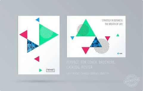 Brochure design triangular template. Colourful modern abstract set, annual Stock Illustration