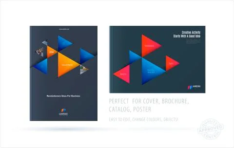 Brochure design triangular template. Colourful modern abstract set, annual Stock Illustration