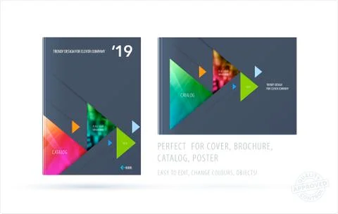 Brochure design triangular template. Colourful modern abstract set, annual Stock Illustration