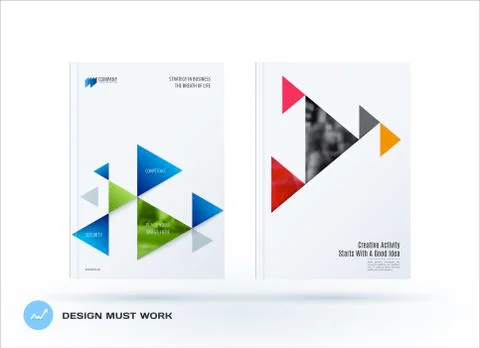 Brochure design triangular template. Colourful modern abstract set, annual Stock Illustration