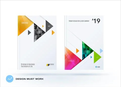 Brochure design triangular template. Colourful modern abstract set, annual Stock Illustration