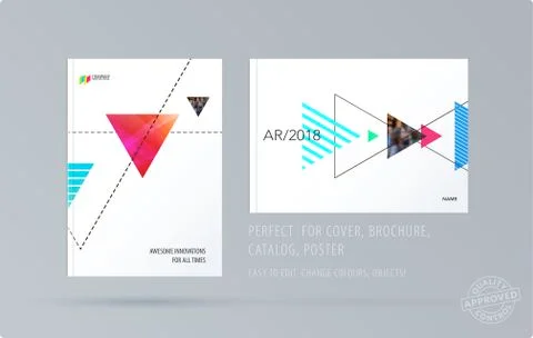 Brochure design triangular template. Colourful modern abstract set, annual Stock Illustration