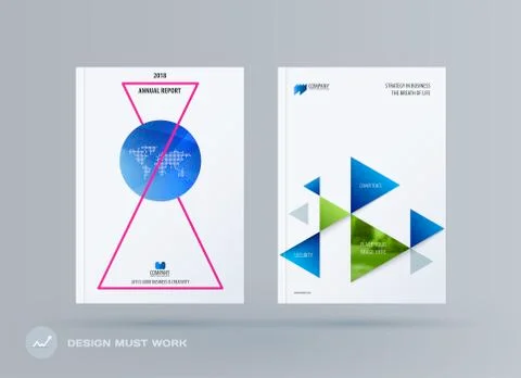 Brochure design triangular template. Colourful modern abstract set, annual Stock Illustration